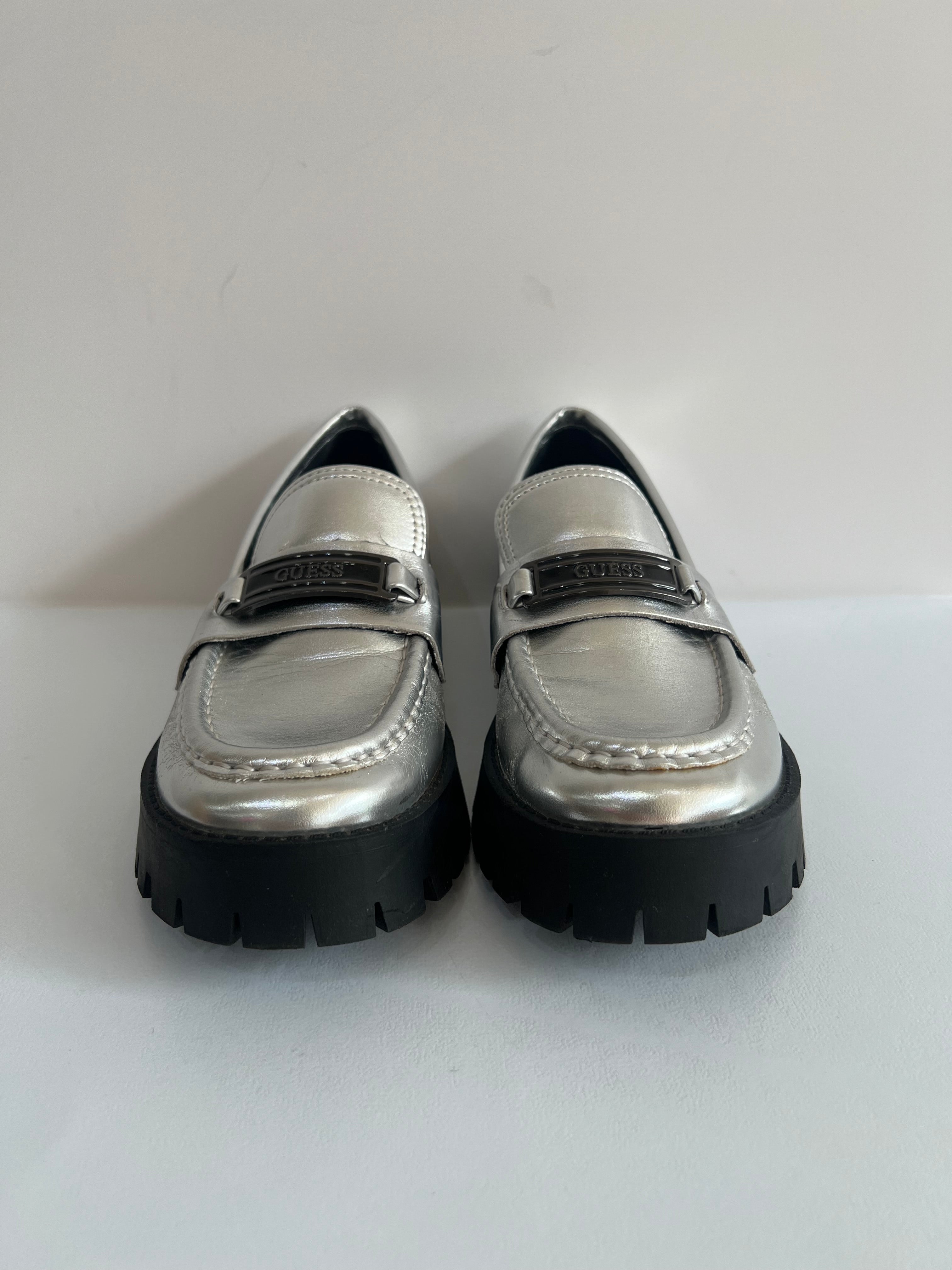 Metallic Silver Loafers