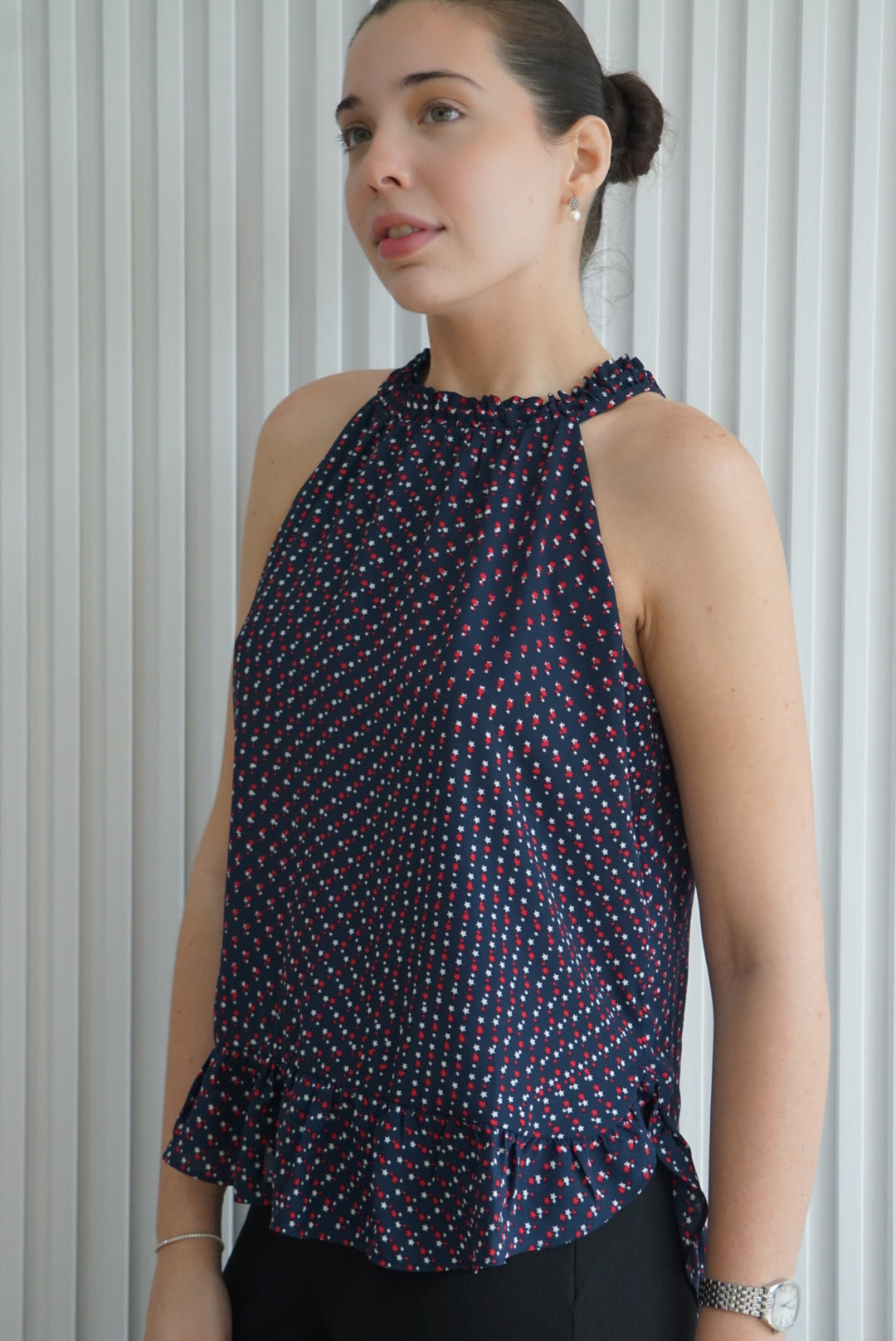 High Neck Printed Blouse