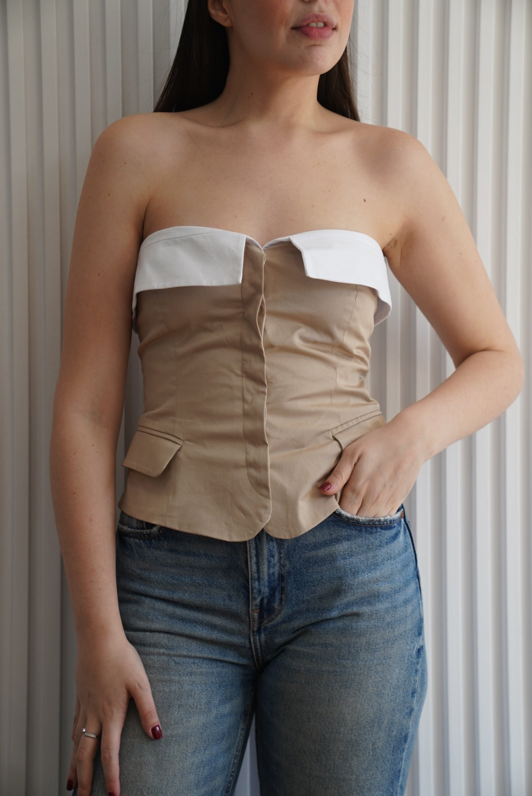 Button Front Strapless Top