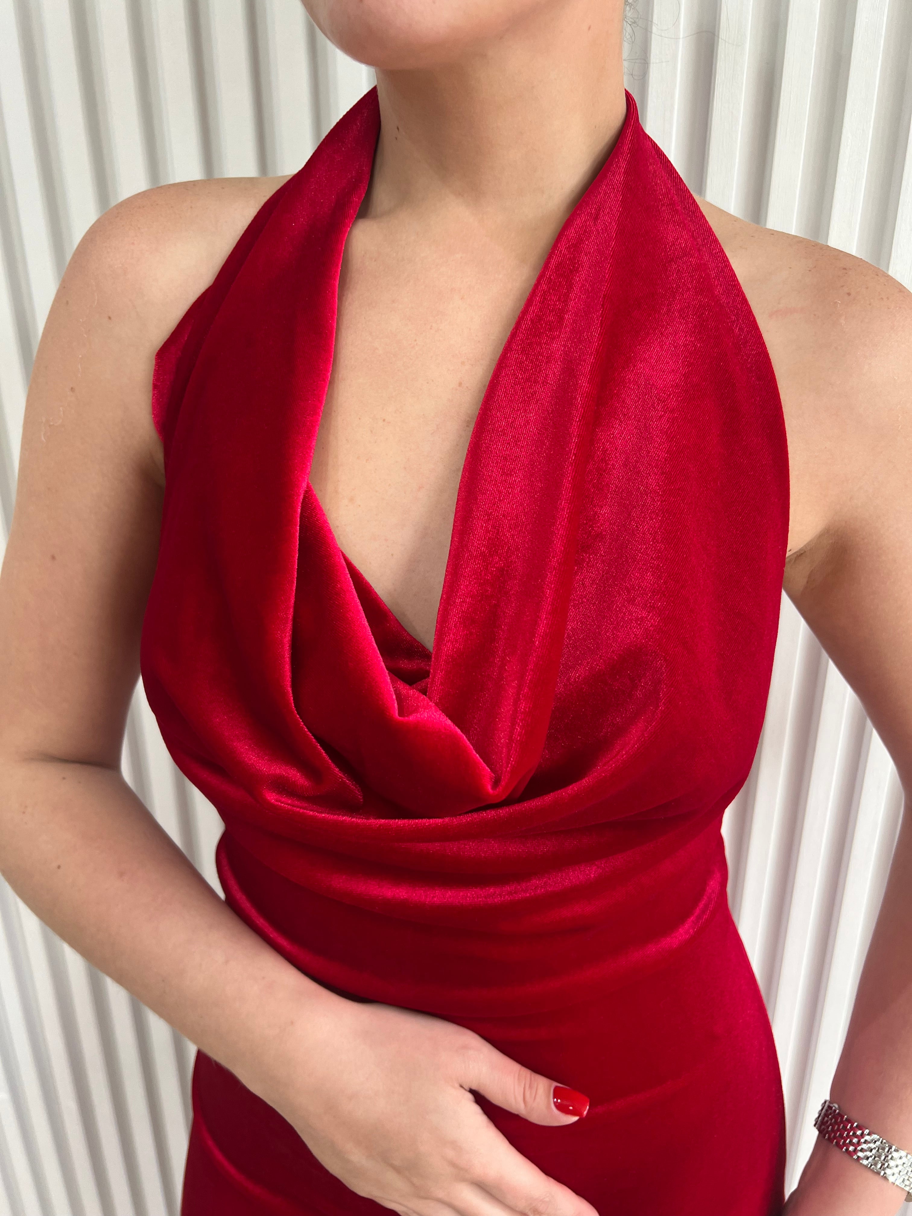 Velvet Halter Neck Maxi Dress