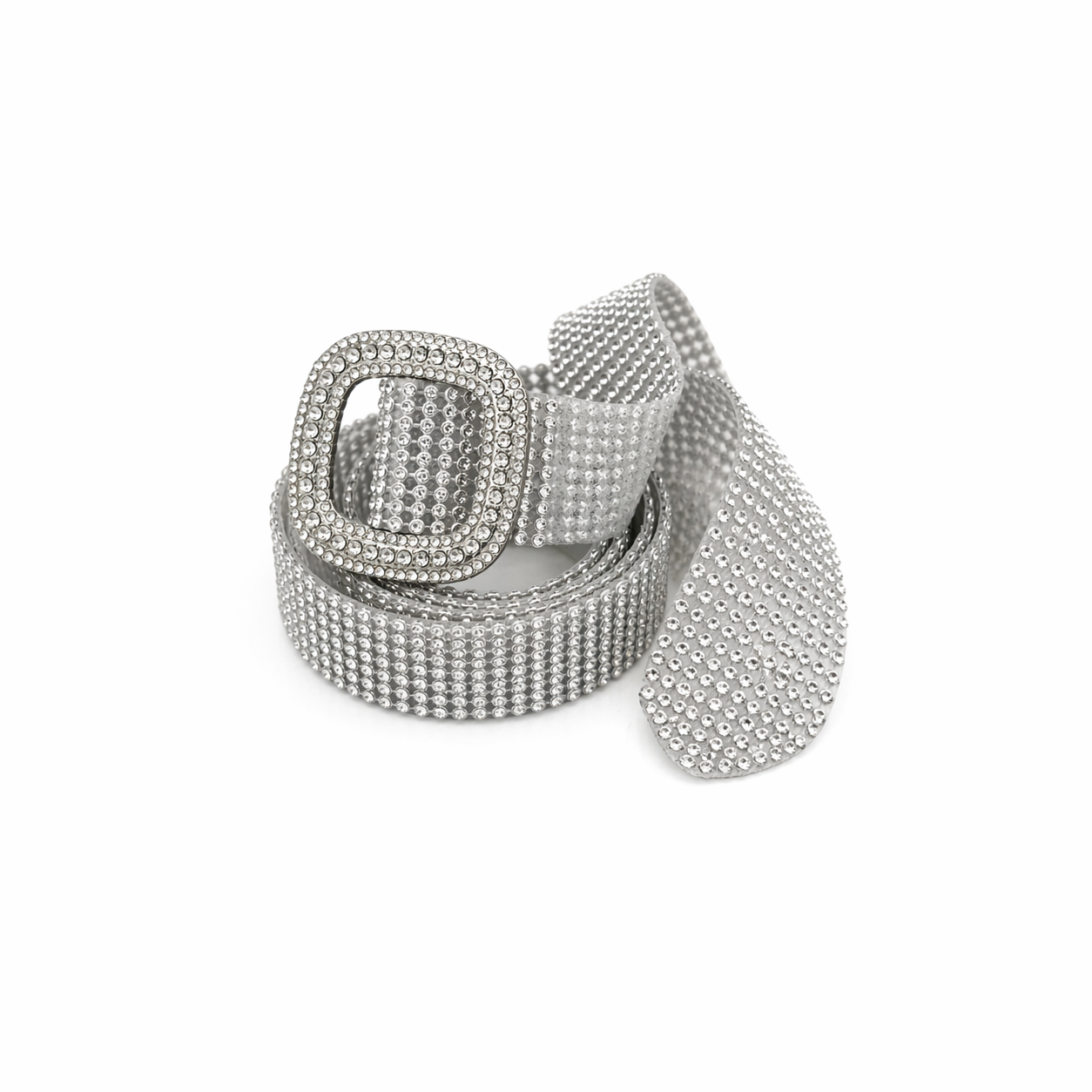 Rhinestone-Embellished Silver Belt