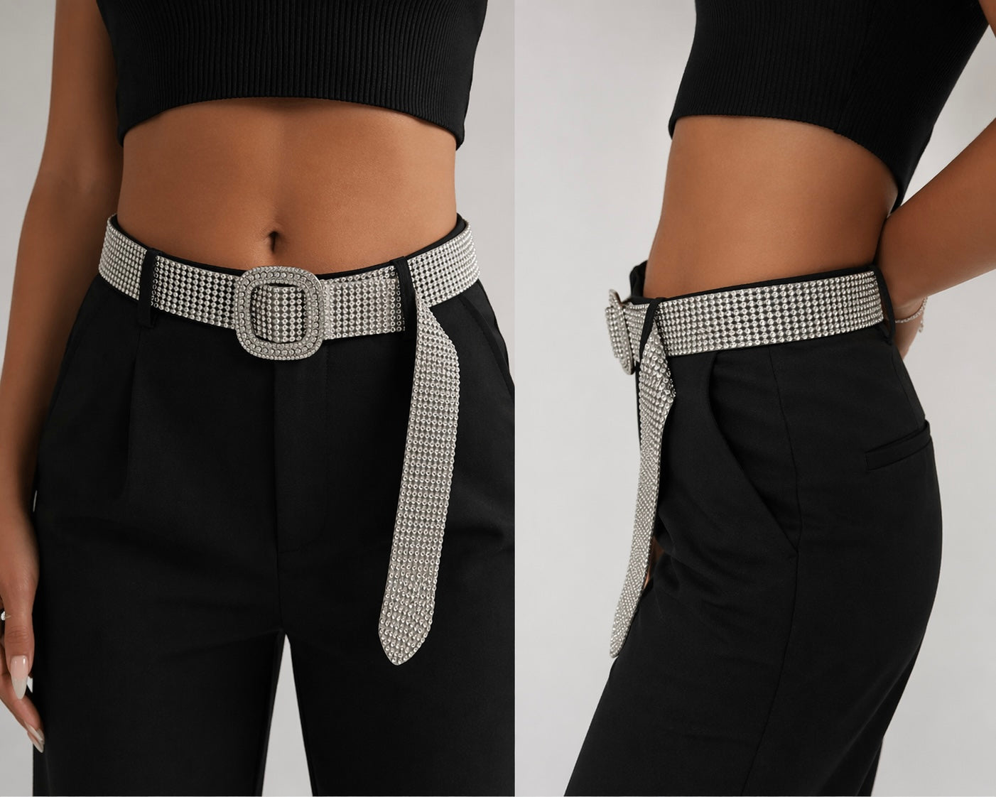 Rhinestone-Embellished Silver Belt