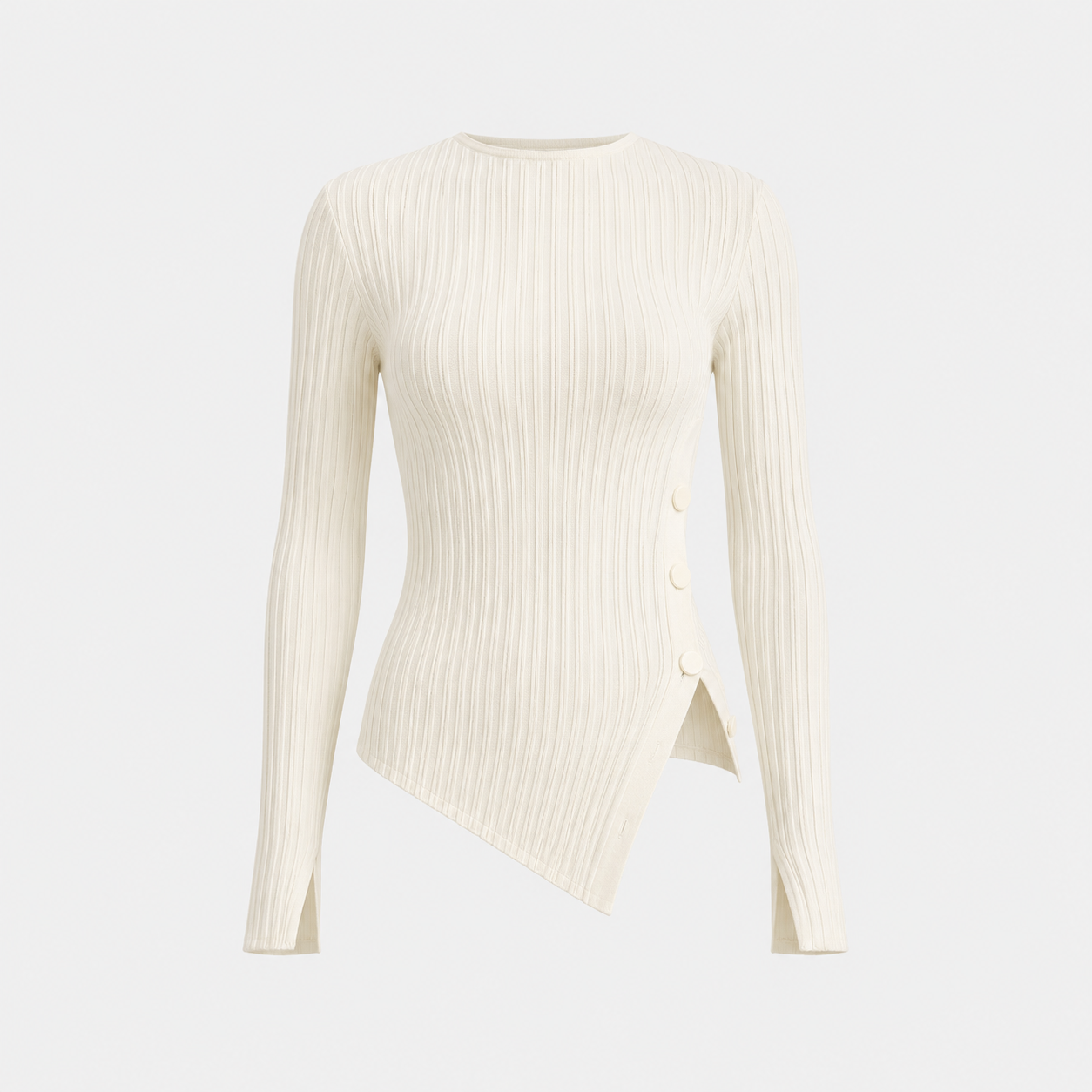 Rib Knit Asymmetric Buttoned Top