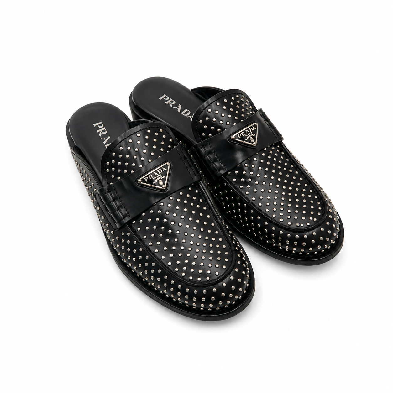 Brushed Leather Studded Mules