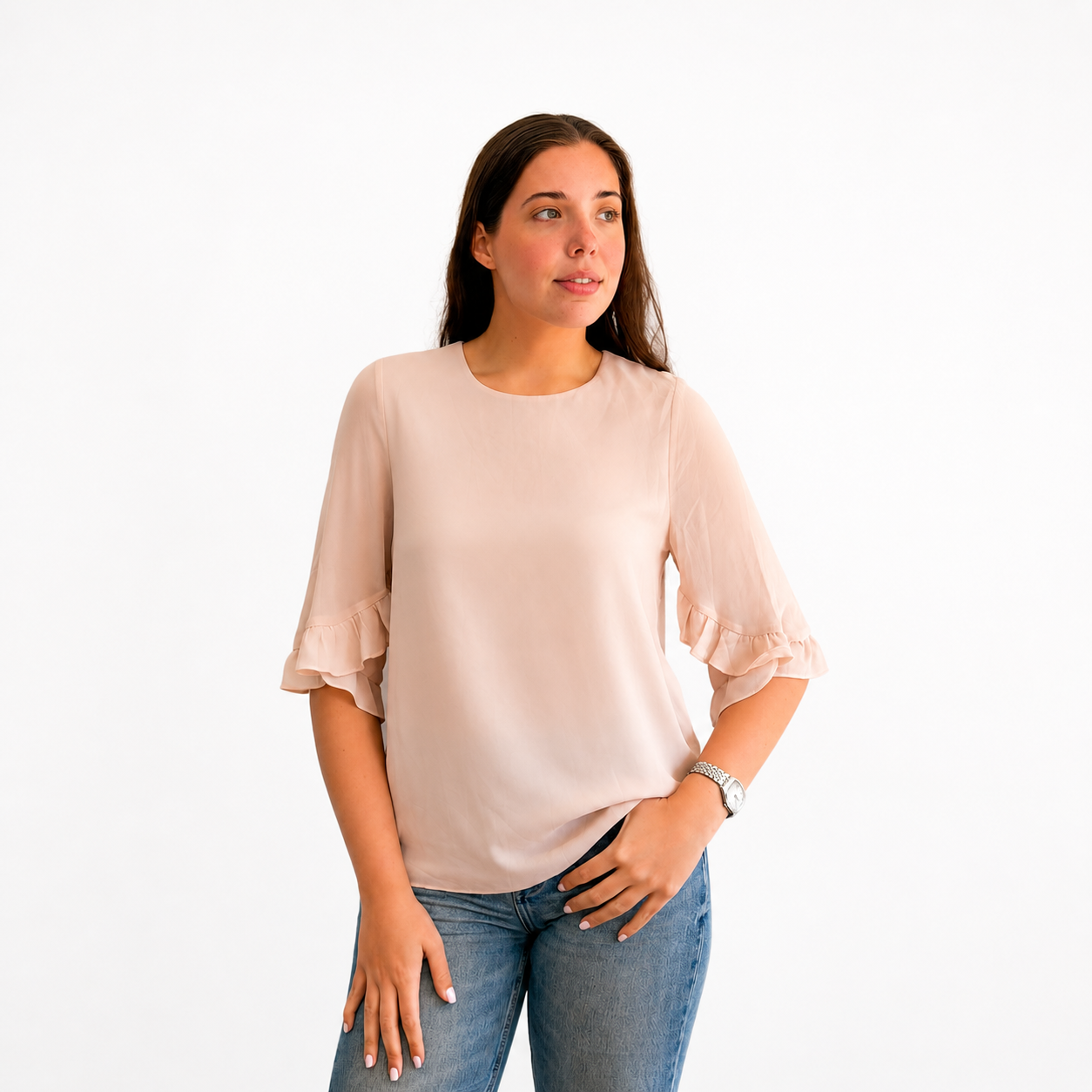 Ruffle Sleeve Solid Blouse