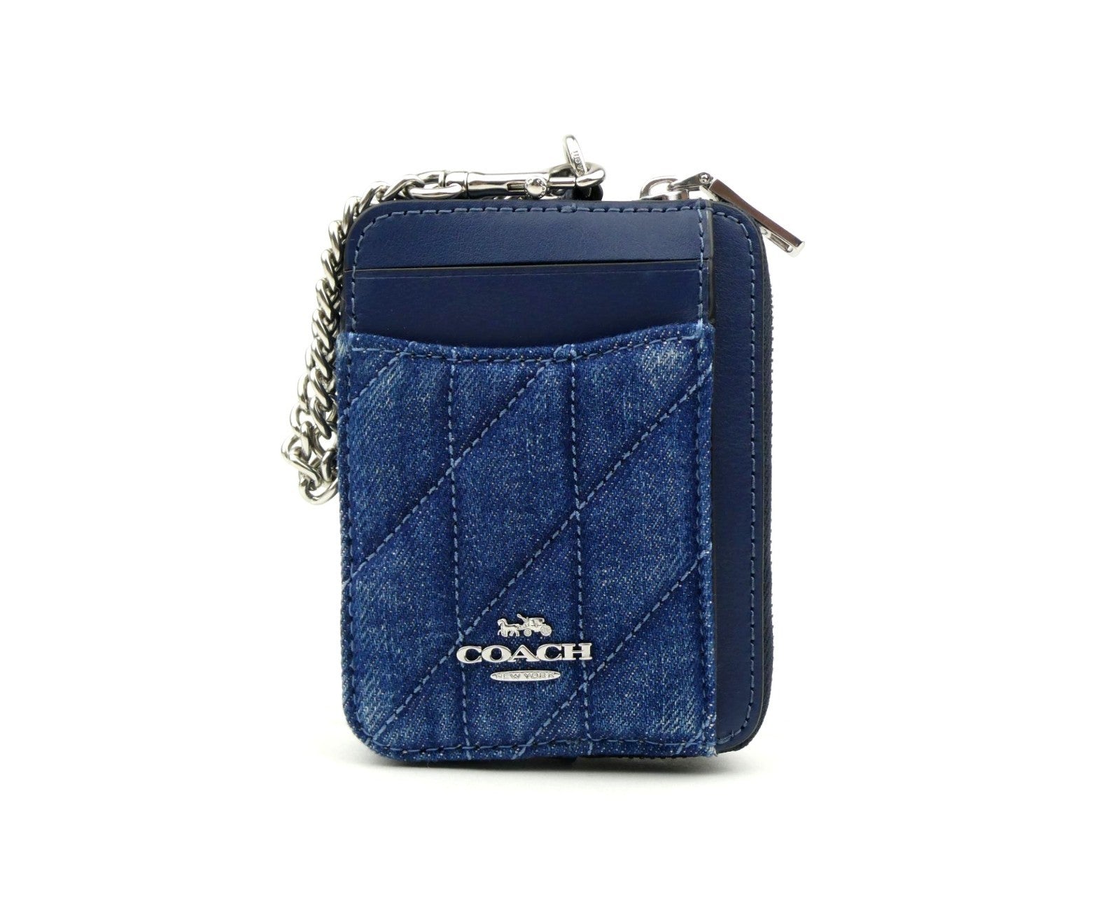 Denim Quilted Zip Card Case
