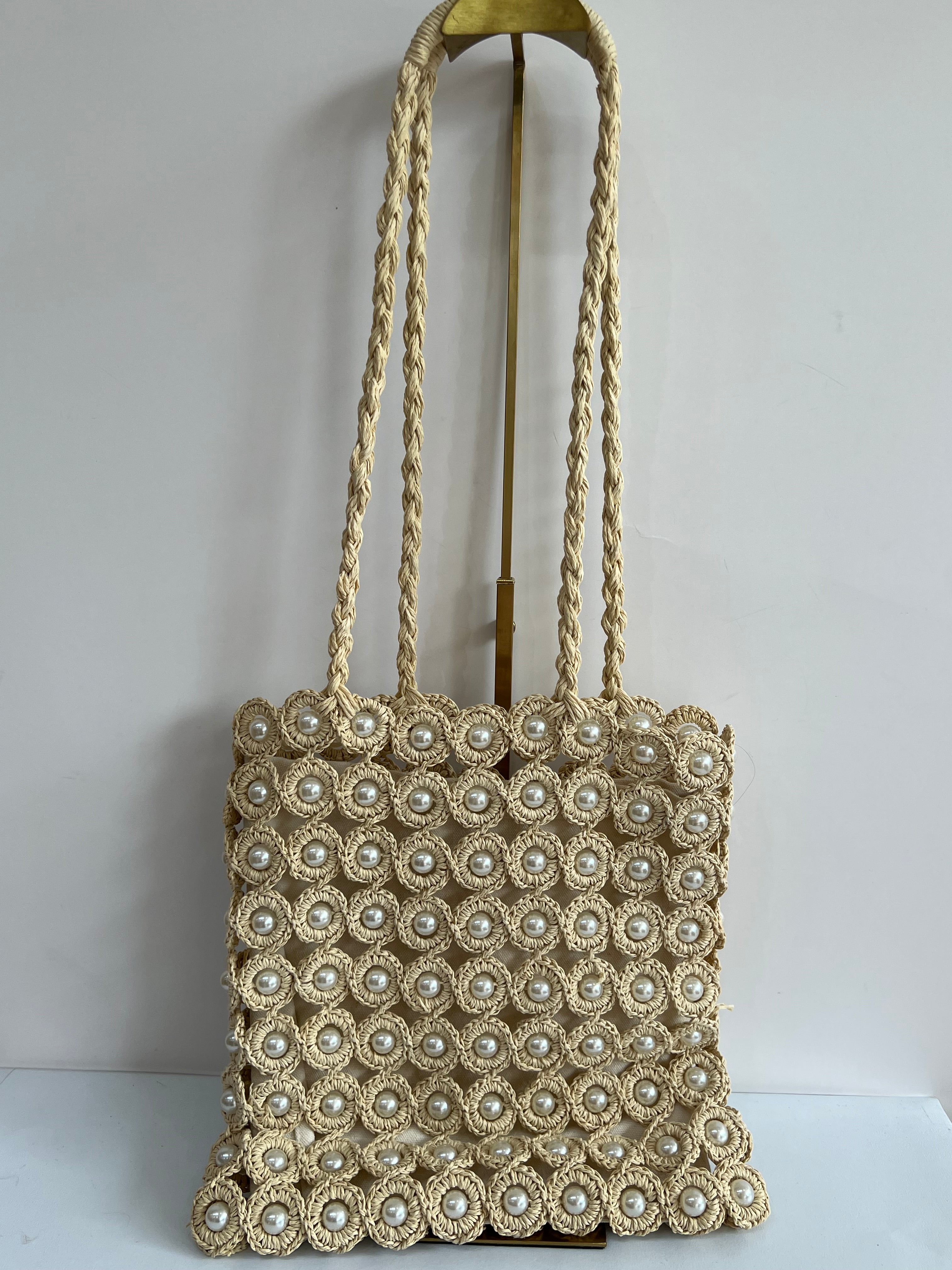 Straw Woven Pearl Tote bag