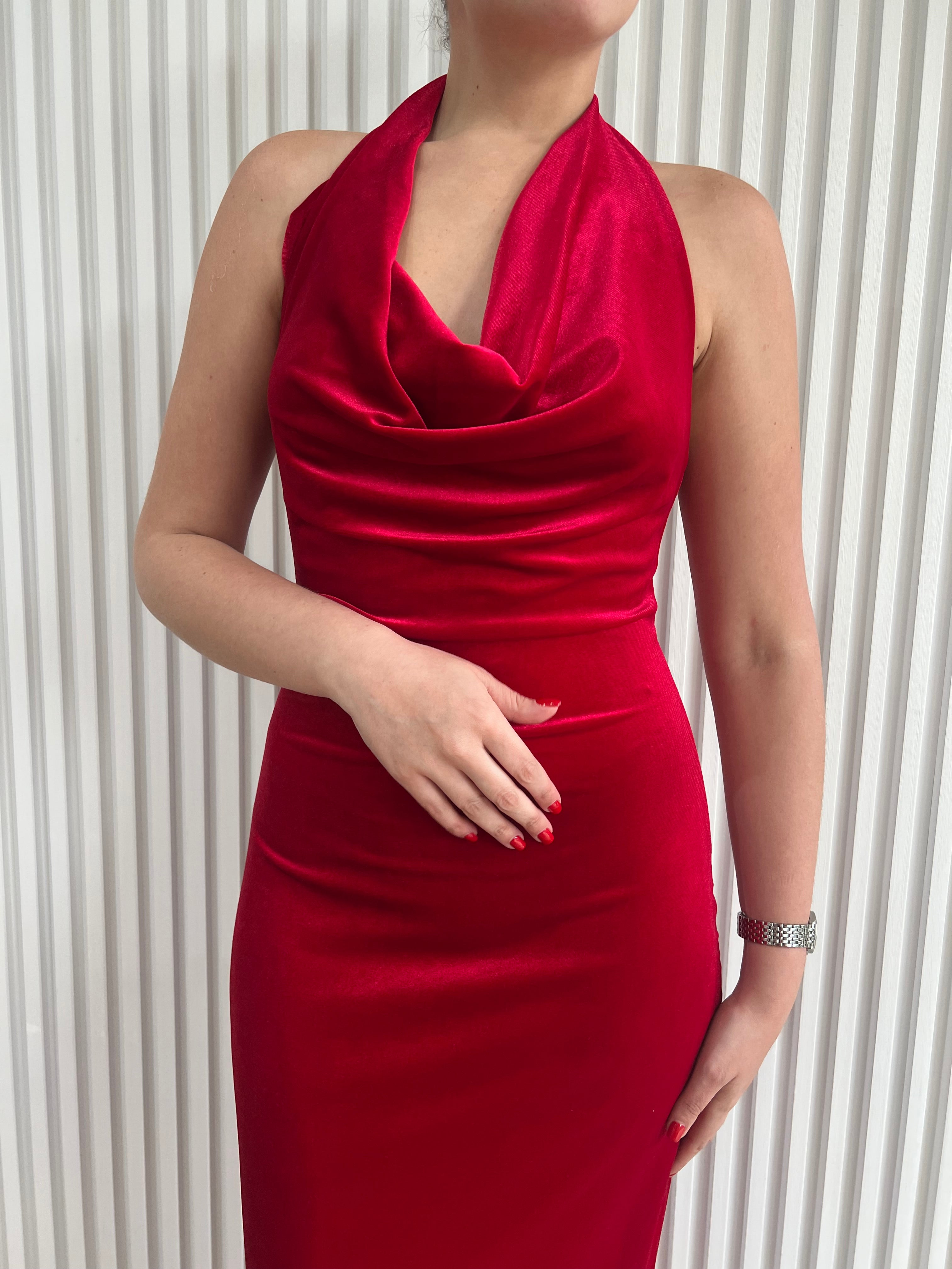 Velvet Halter Neck Maxi Dress
