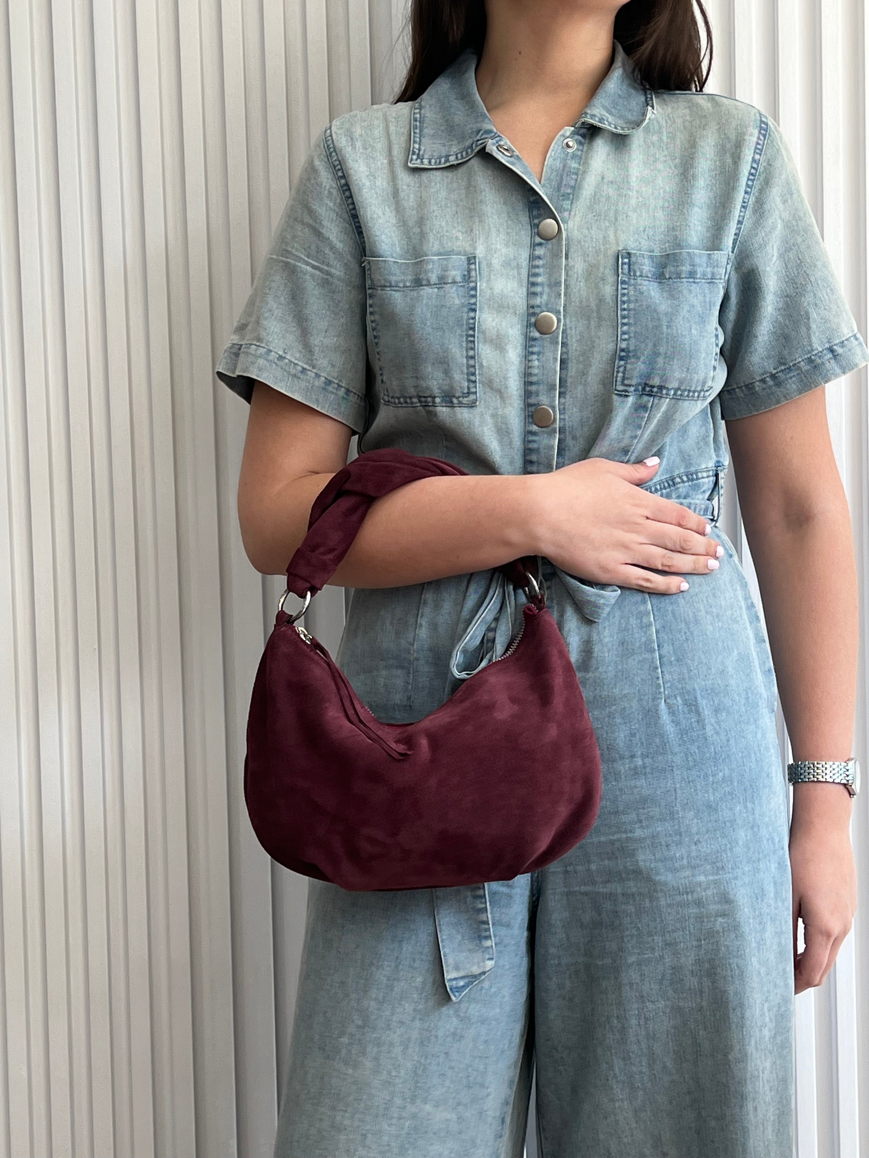 Burgundy Suede Shoulder Bag