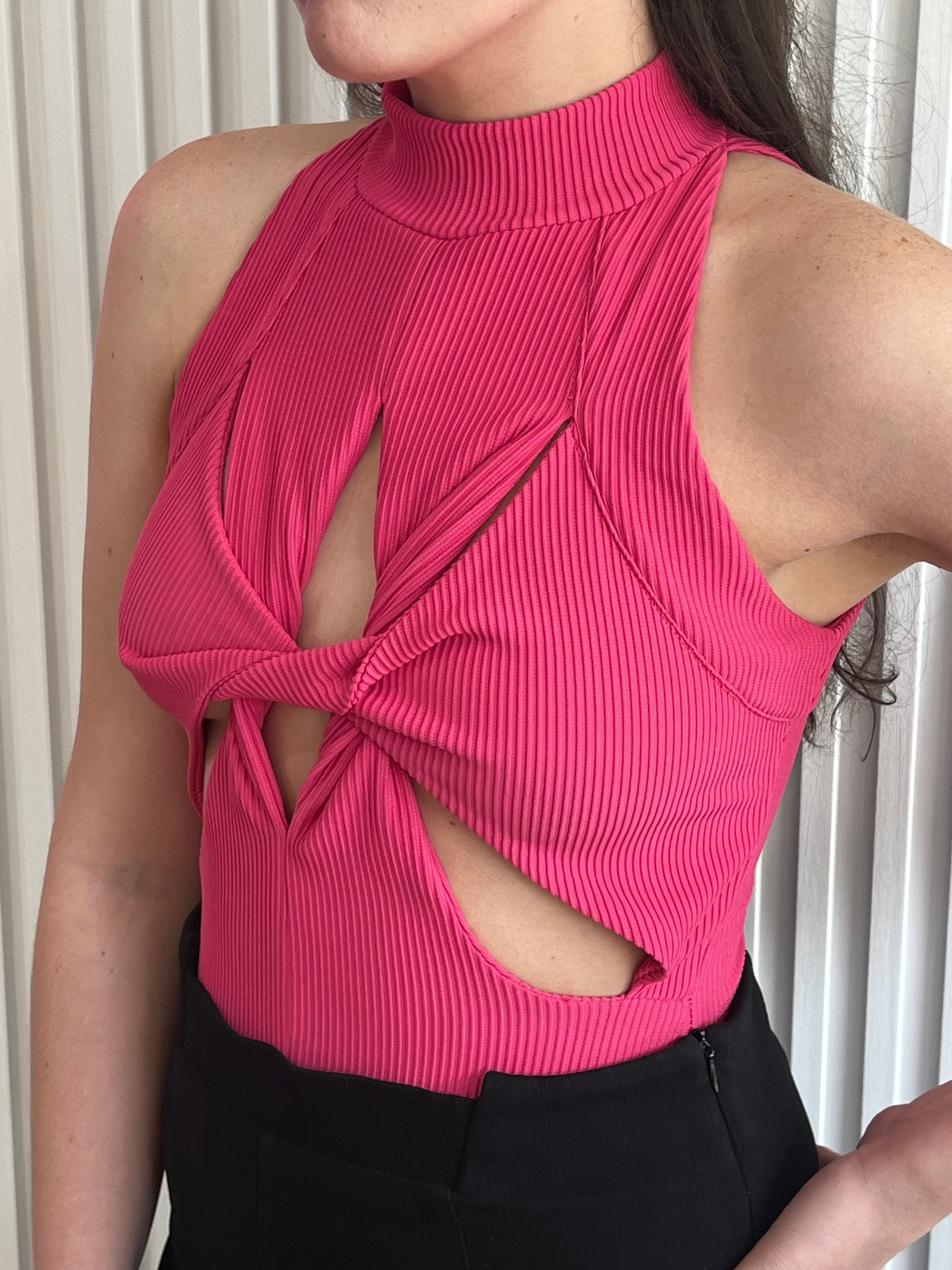 Twisted Ribbed High Neck Bodysuit