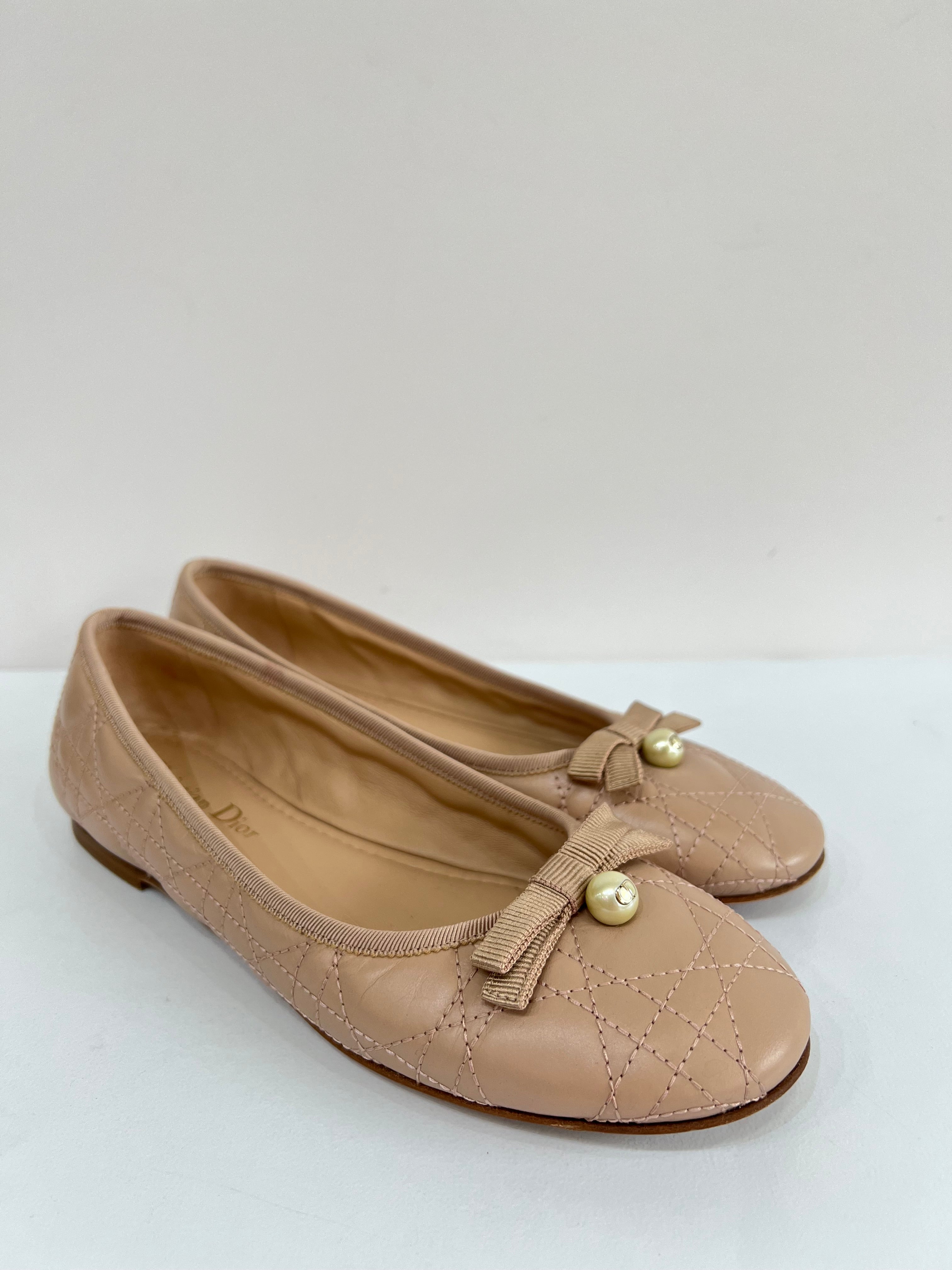 Cannage Pearl Bow Ballet Flats
