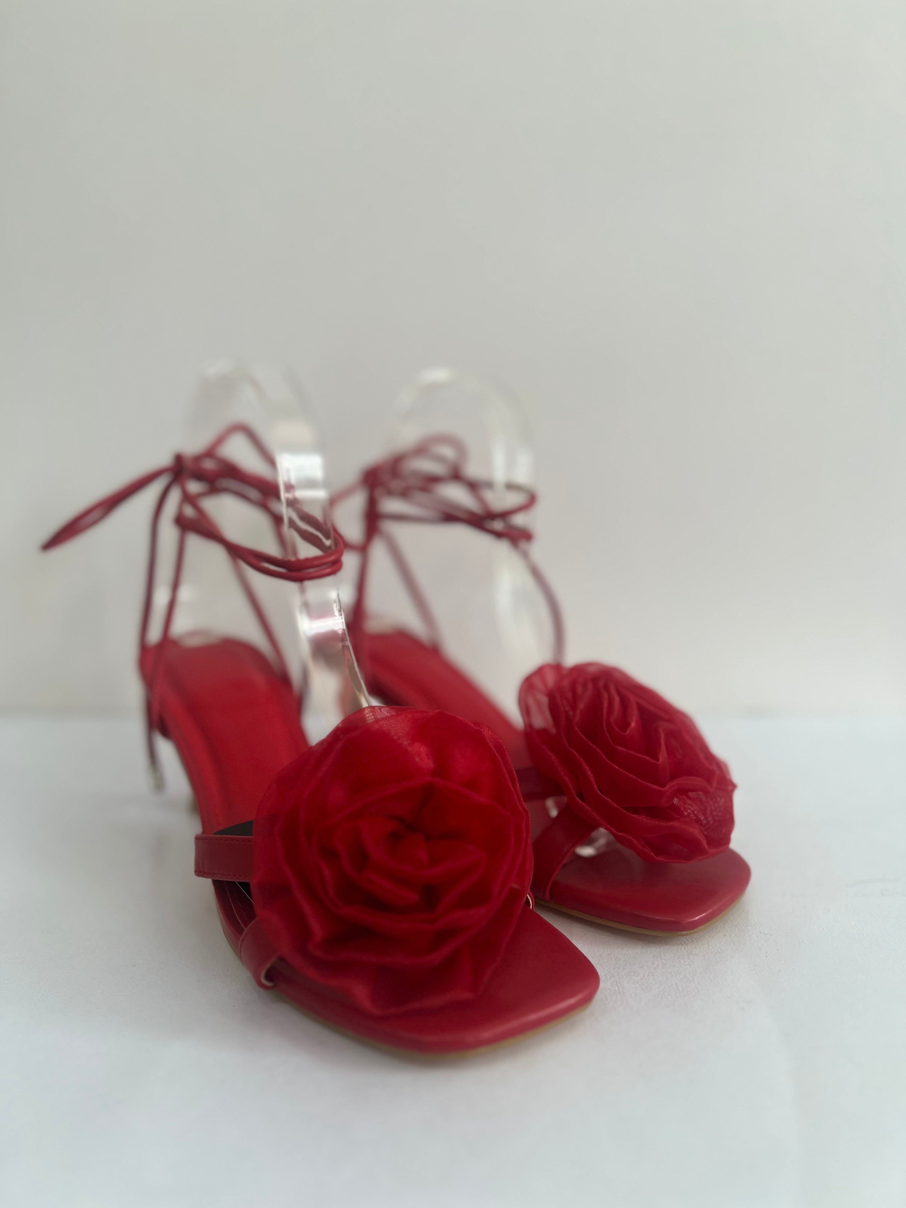 Rosette Lace-Up Kitten Heels