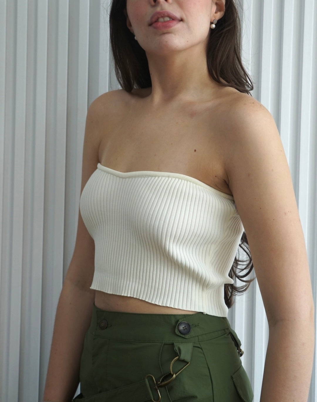 White Ribbed Tube Top