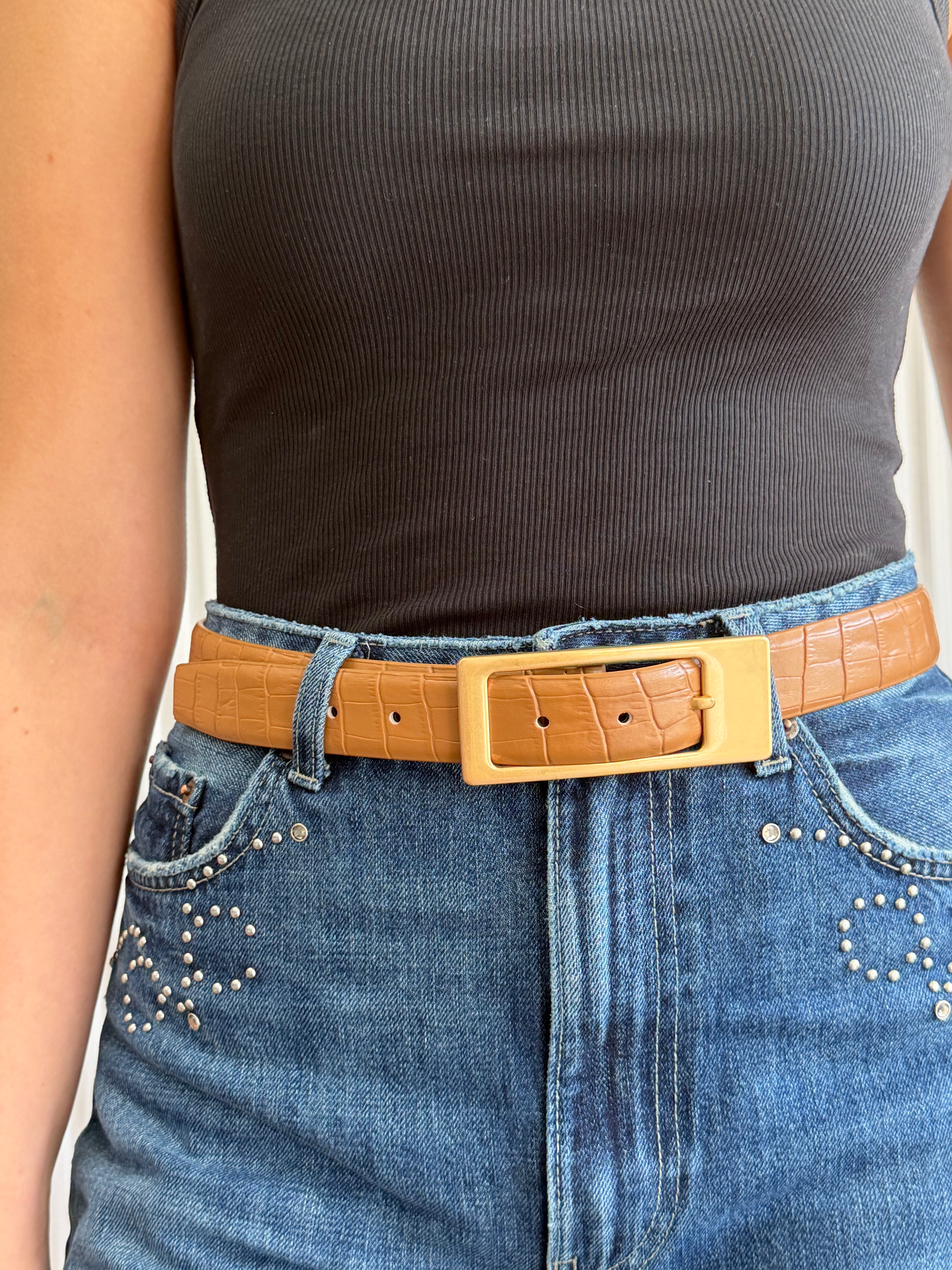 Croc-Embossed Leather Belt